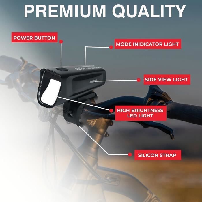 ROCKROSS Kit Éclairage Vélo Complet : Phare 100 Lux 2000 MAh, Clignotants 50 LM, Support Téléphone Et Sonnette
