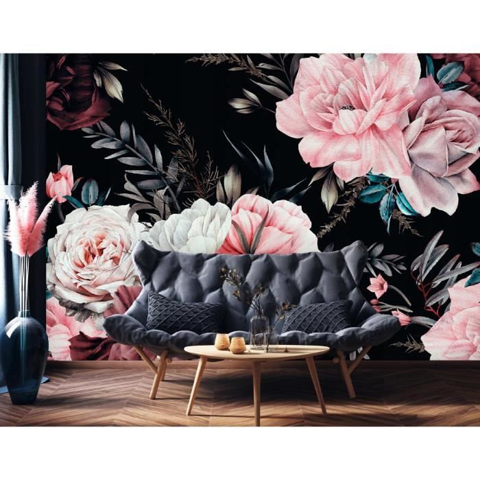 Papier Peint Intissé Panoramique Fleurs Rose 312x219 cm Tapisserie ...