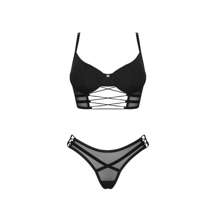 Ensemble De Lingerie Noir Transparent Rayé - Bralette Sans Armature, Bonnet B, Taille S/M