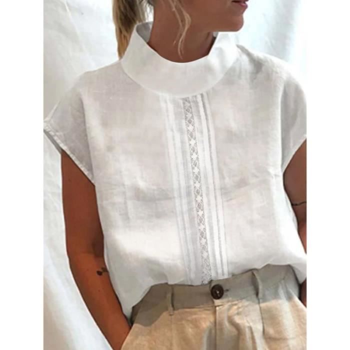 Chemise Tunique Vintage en coton et lin pour femmes Blouse blanche