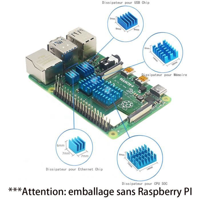 Kit Raspberry Pi 4 Okdo 4 Go - Avec Boîtier, Alimentation USB-C 15W Et Dissipateurs Thermiques