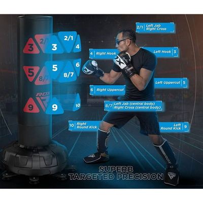 NZQXJXZ Sac de Frappe Suspendu 120cm - Équipement d'Entraînement de Boxe Non -Rempli avec Balle Réflexe, Gants MMA, Bracelet - Set pour Karaté, Kickboxing, Muay Thai