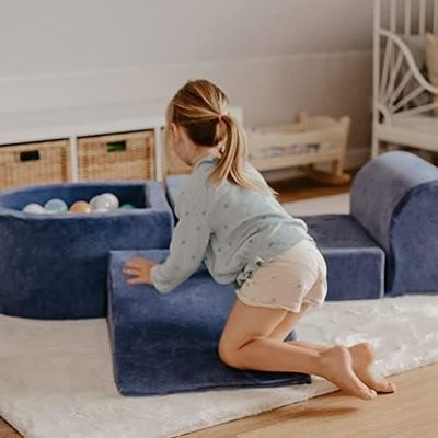 MEOWBABY Parcours Motricité Avec Piscine à Balles – Module En Mousse Côtelé Avec 100 Balles – Pour Bébé – Écru