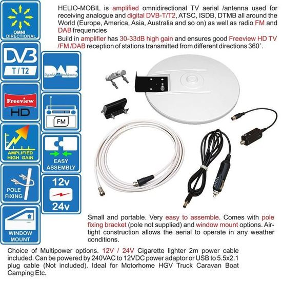 Helio Amplifiee Numerique Omnidirectionnelle D Antenne Tv Hd De Gain Haut 33db Tnt Dvb T Fm Dab 12v 24v Ideal Pour Camping C Antenne Rateau Avis Et Prix Pas Cher Cdiscount