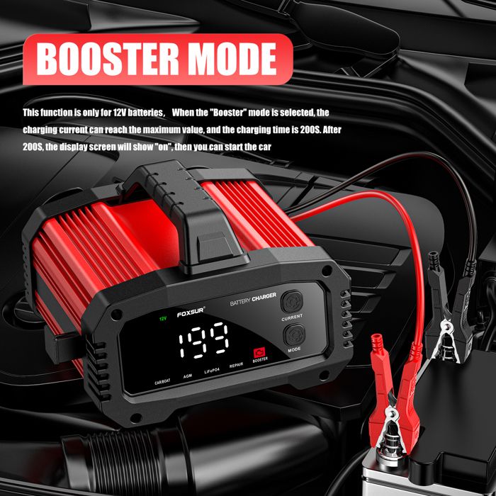Chargeur De Batterie Voiture 6V/12V/24V 16A Intelligent - Écran LCD, Mode Réparation, Compatible AGM/GEL/LiFePO4 - Pour Voiture, Moto, Bateau
