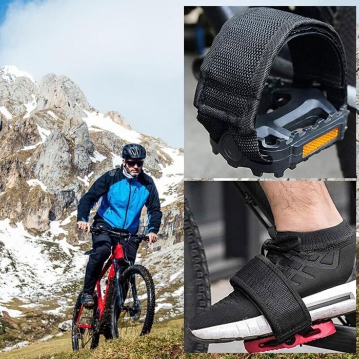 2 Sangles De Pédale Vélo Noires Réglables - Caoutchouc Résistant, Antidérapant - Pour Route, VTT, Fixie
