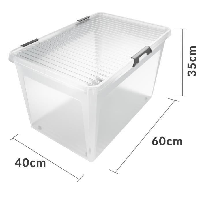 Boîte de rangement transparente avec couvercle Empilable Roues Transparent  Sans BPA Cave stockage 60L - Cdiscount Maison