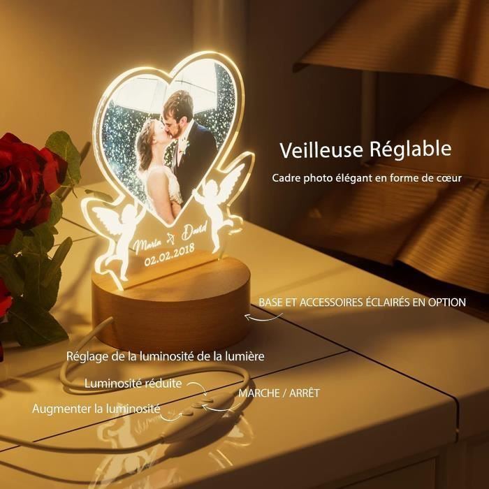 Cadeau Saint Valentin Homme Femme Couple - Lampe Personnalisée Avec Photo,  Veilleuse En Forme De Coeur, Cadeau Personnalisé, [H210]