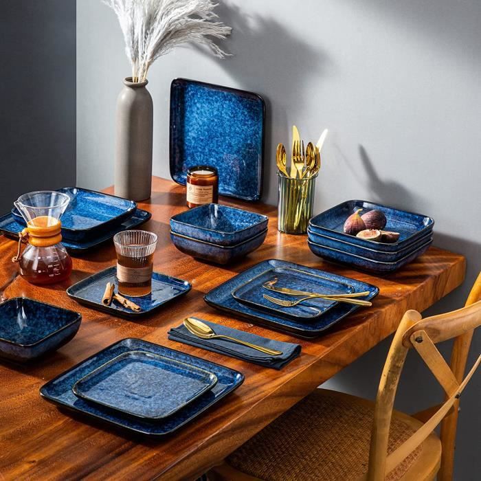 Service de Table 32 Pièces, vancasso Assiette, Série STERN-B Argile de  poterie émaillée au four - Bleu - Cdiscount Maison