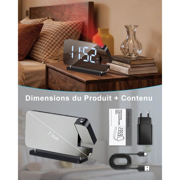 Lafocuse Réveil Projecteur Plafond avec 11 RVB Couleurs LED Lafocuse Réveil Projecteur Plafond avec 11 RVB Couleurs LED