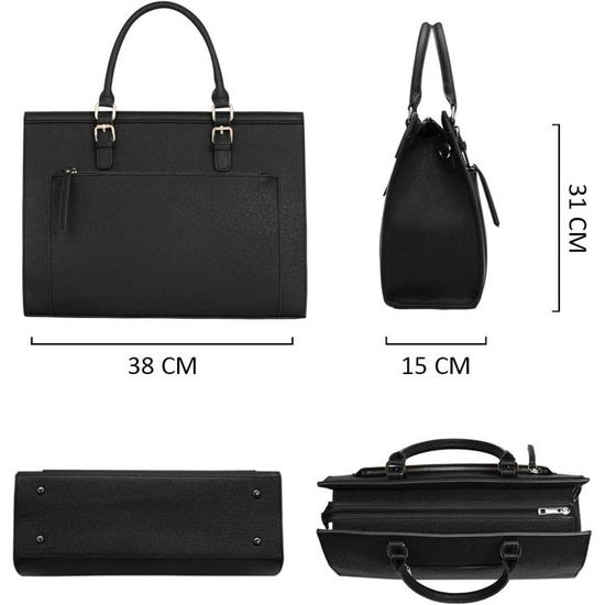 CRAZYCHIC Sac Cabas Fourre-Tout Femme Grand Format A4 – Bandoulière Amovible, Multi-Poches, Ordinateur 15'' – Idéal Travail, Études, Business – Noir