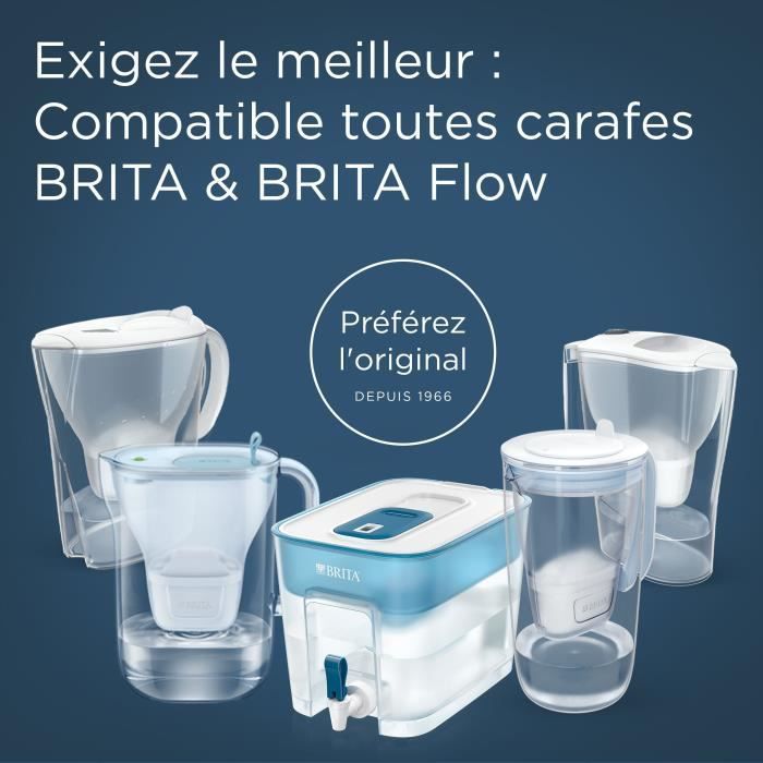BRITA Distributeur D'eau Filtrée Flow 8,2L 1 Cartouche Filtrante MAXTRA Pro All-in-1 & Pack De 4 Cartouches Filtrantes MAXTRA PRO All-in-1 - Nouveau MAXTRA , Plus - Réduit Certains Pesticides