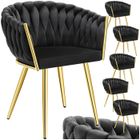 Chaises - TECTAKE - Lot de 6 fauteuils de salle à manger ASTANO en velours design noué avec pieds fin en acier - Noir/Or