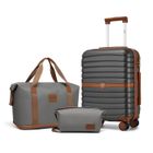 Kono Set de 3 Valises de Voyage 55cm Valise et 4 roulettes avec Serrure + Pliable Sac de Voyage avec Trousse de Maquillage, Gris