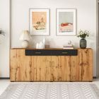 MODERNLUXE Buffet Bahut 4 portes avec 2 tiroirs, en panneaux de particules placage chêne rustic, L 208 x P 40 x H 80 cm, naturel