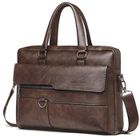 SEABUTY Sacoche Homme Bandouliere Vintage, 38x30x11cm Cuir PU Veritable Sacs Business avec Poignée Supérieure - Marron Foncé