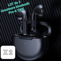 LOT DE 2 - Ecouteur Pro 6 Bluetooth Tws Étanche Hi-Fi Stéréo Sans Fil Sports Iphone Samsung Xiaomi... couleur NOIR