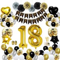 18 Ans Décorations Anniversaire de Fête en Noir Or, PARTYPIE 18 Ballons Bannières de Joyeux du 18 ans ème Anniversaire, Réutilisable
