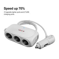 120W 12V-24V Blanc 3 prises séparateur allume-cigare, LED Dual USB Charger pour iPhone iPad GPS Dashcam[354]