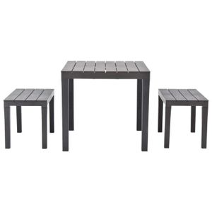 Ensemble table et chaise de jardin Ensemble table et bancs de jardin en plastique marron - KAI