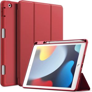 Housse en Cuir iPad 10.2 9ème Génération Modèle 2021 Cuir de Vachette  Véritable Rouge Avec Sommeil-Réveil Avec/Sans Porte-Crayons -  France