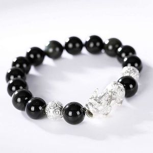 BRACELET - GOURMETTE S925 Sterling Silver Pixiu Bracelet Chinois Obsidi