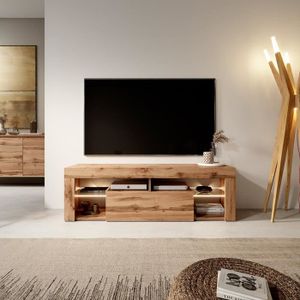 MEUBLE TV Meuble TV / Banc TV - BIANKO - 140 cm - chêne lancaster - avec LED - style moderne - tablettes en verre