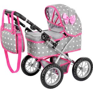 Combi 3 en 1 pour poupee et poupon : poussette landau cosy - Rose / Gris -  Poignee 55 à 82 cm - Cdiscount Jeux - Jouets