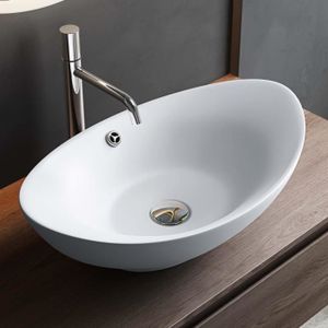 LAVABO - VASQUE Mai & Mai Lave mains évier vasque à poser 59x38x19cm en céramique blanc mat ovale lavabo avec trop-plein BR818