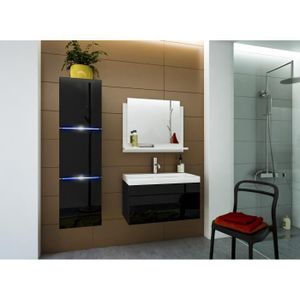 SALLE DE BAIN COMPLETE Ensemble meubles de salle de bain collection RAVEN, coloris noir mat et brillant, avec vasque 60cm et une colonne