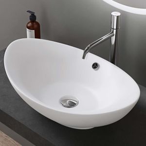 LAVABO - VASQUE Sogood Lavabo à poser blanc mat vasque en céramique lave mains ovale de qualité pour salle de bain 59x38,3x19,2cm Bruxelles818