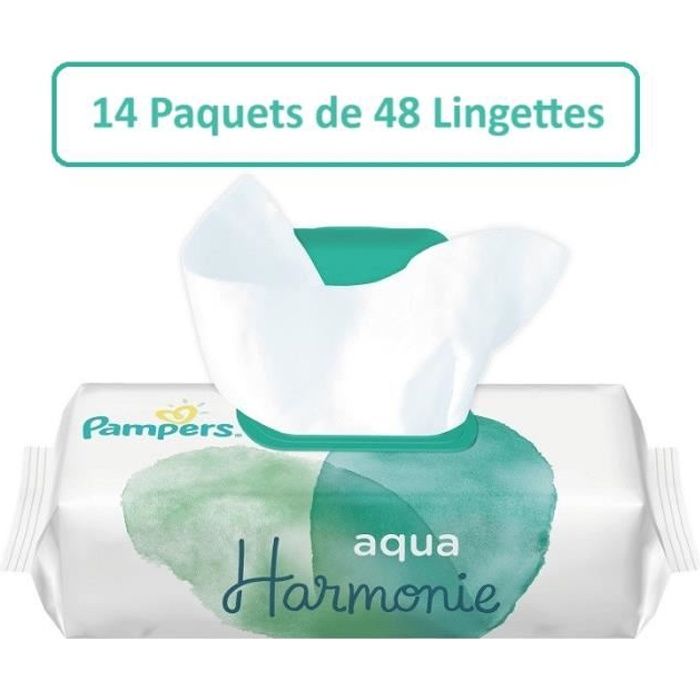Lot de 8 packets de lingettes Pampers Harmonie Aqua - Pampers
