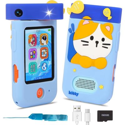 Kikapabi Téléphone intelligent pour enfants – Jouet à écran tactile avec double caméra HD | Cadeau de voyage dinosaure pour filles et garçons âgés de 3 à 10 ans, anniversaire
