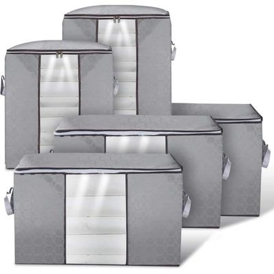 GoMaihe Sac de Rangement Vetement Lot de 3, Rangement sous Lit Grande Non-Tisse Sac Boite Tissu Poignee pour Couette Vetements Edredons Couvertures Oreillers Jouets (100x 46 x 19 cm), Gris