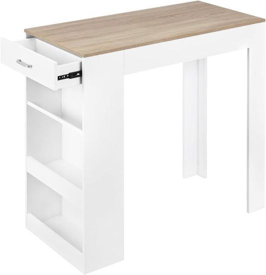 Table Bar Scandinave WOLTU 60x60x100cm - Îlot Cuisine Mange Debout Chêne/Blanc