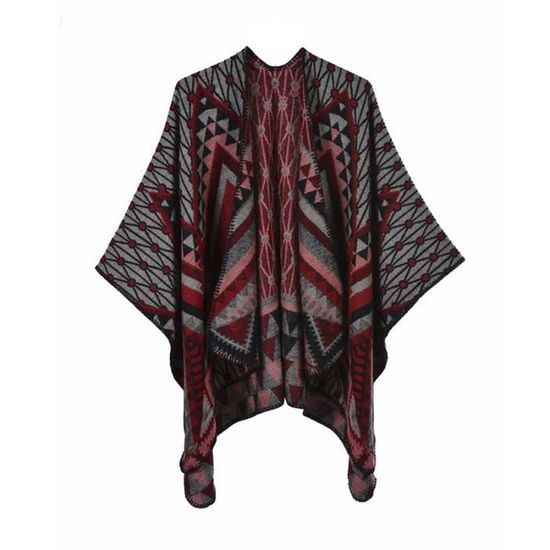 GIGIMountain Poncho Châle Rétro Ouvert Femme - Plaid Imprimé Tricot