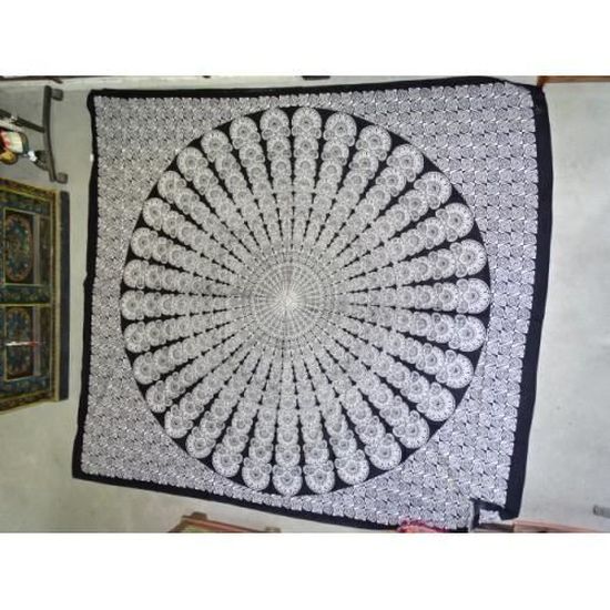 100/% Coton 210x230 cm Bleu Vert XXL MOMOMUS Tenture Mandala Polyvalent Grande Serviette//Drap de Plage Natte//Tapis de Plage Anti Sable Par/éo