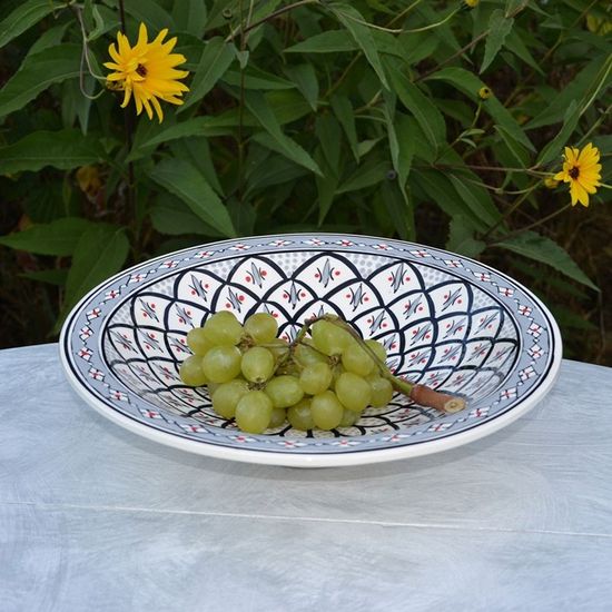 Plat Traditionnel Tebsi En Céramique Peint à La Main - Diamètre 37 Cm, Pour Couscous, Paella - Lave-vaisselle Safe