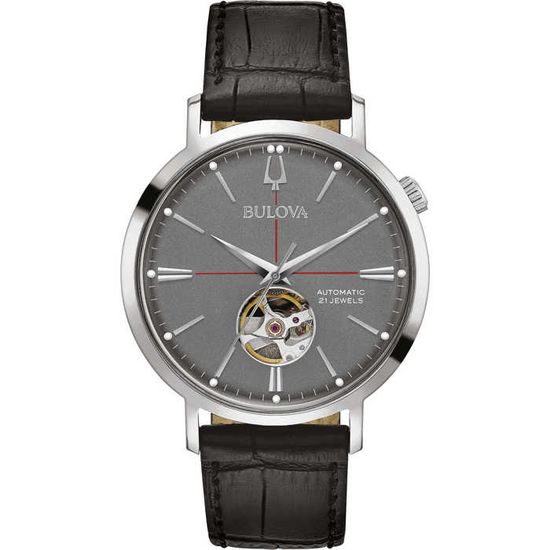 Montre Bulova Homme Automatique - Acier Inoxydable, Bracelet Cuir Noir, Occasion