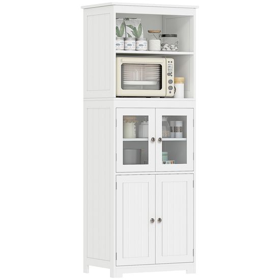 Armoire De Cuisine HOMCOM 60x30x128 Cm Blanc - Buffet Avec Placards, Tiroir, étagères Réglables - Rangement Salon/salle à Manger