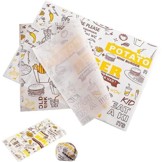 Lot De 100 Feuilles De Papier D'Emballage Alimentaire Rétro Avec 1