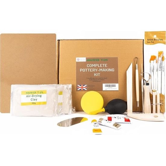 Vezerd Kit De Poterie Pour Débutants - Argile Séchage Air Libre, Vernis Et Outils Complets - Cadeau Créatif Argile Séchage Air + Vernis
