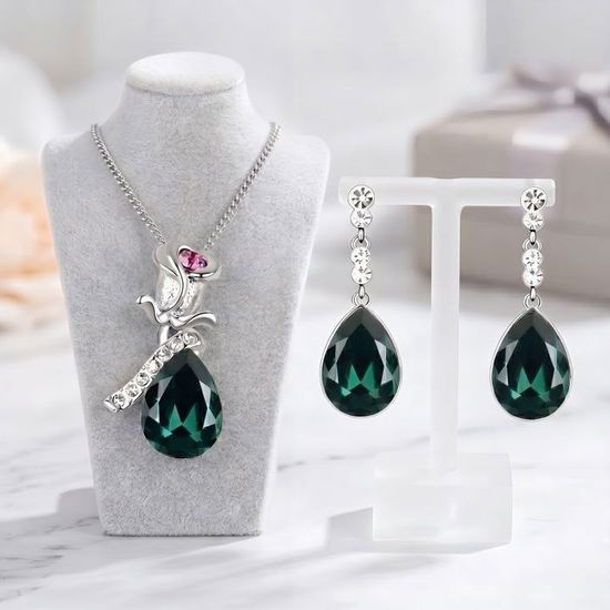 Parure De Bijoux Mariage Goutte D'Eau GULICX - Collier, Boucles D'Oreilles, Bracelet - Cristaux Autrichiens (Saphir, Rubis...) - 1