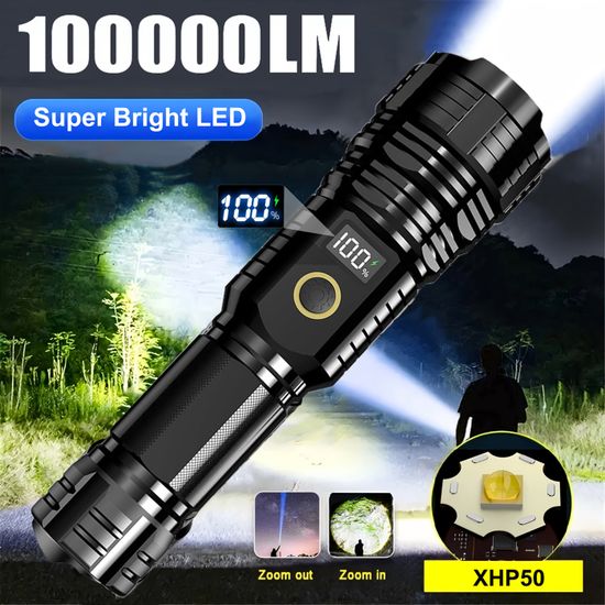 2 Torches LED Rechargeables USB 100000 Lumens - Étanches, Aluminium, Pour Camping, B560
