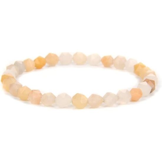 Bracelet Pierre Naturelle Femme Plaqué Or - Cristal Rose - Acier Inoxydable - Longueur 17+4 Cm