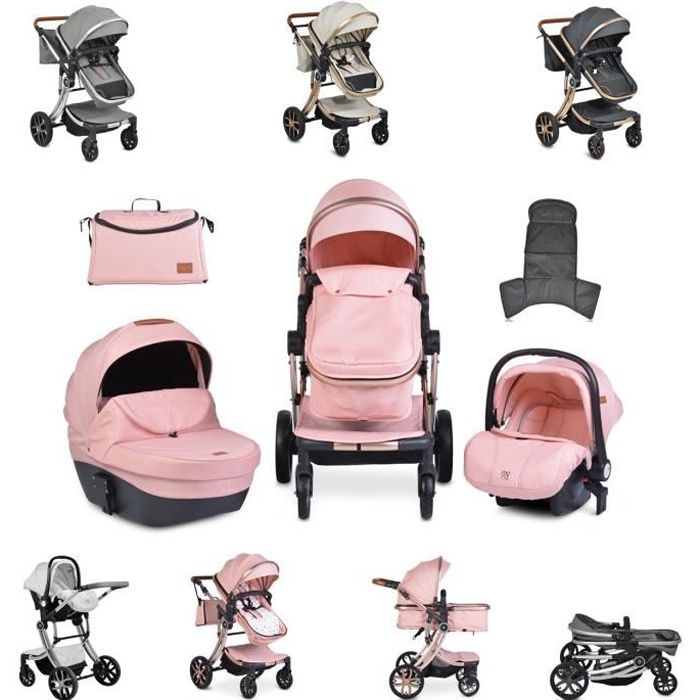 Moni poussette Polly 3 en 1 siège auto pour bébé baignoire pour bébé pliable sac [Rose]