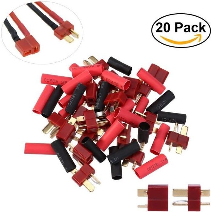 YUNIQUE FRANCE 10 Pairs Connecteurs T-Plug Deans Style Mâle et Femelle + 20pcs Tube Rétractable pour Batterie RC LiPo