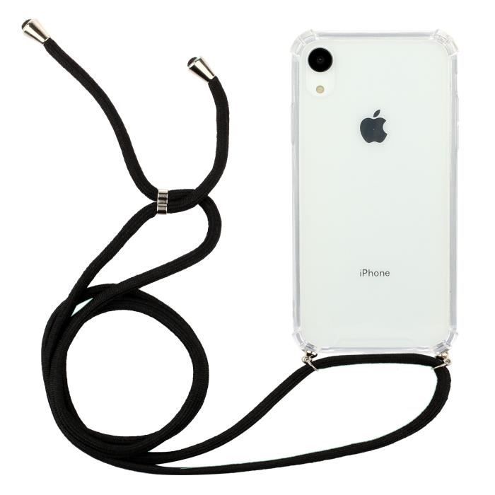 Coque iPhone Xr 6.1- Transparente + cordon Protection, Acrylique étui Cordon de mode Protecteur Bumper Housse Clair iPhone Xr-Noir