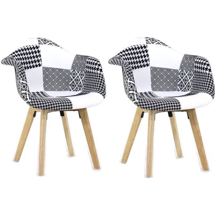 Lot de 2 fauteuils Fabia Fauteuils en chêne à carreaux noir et blanc Rétros chaises scandinaves modernes