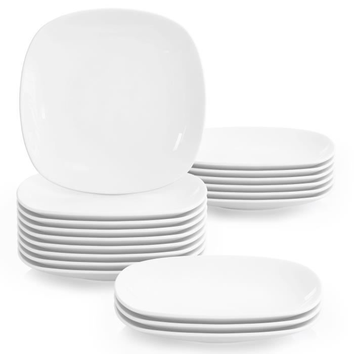 Malacasa Série ELISA 18pcs Service Assiettes Porcelaine Plat Dessert 7.5 /19*19*2cm Service de Table Céramique